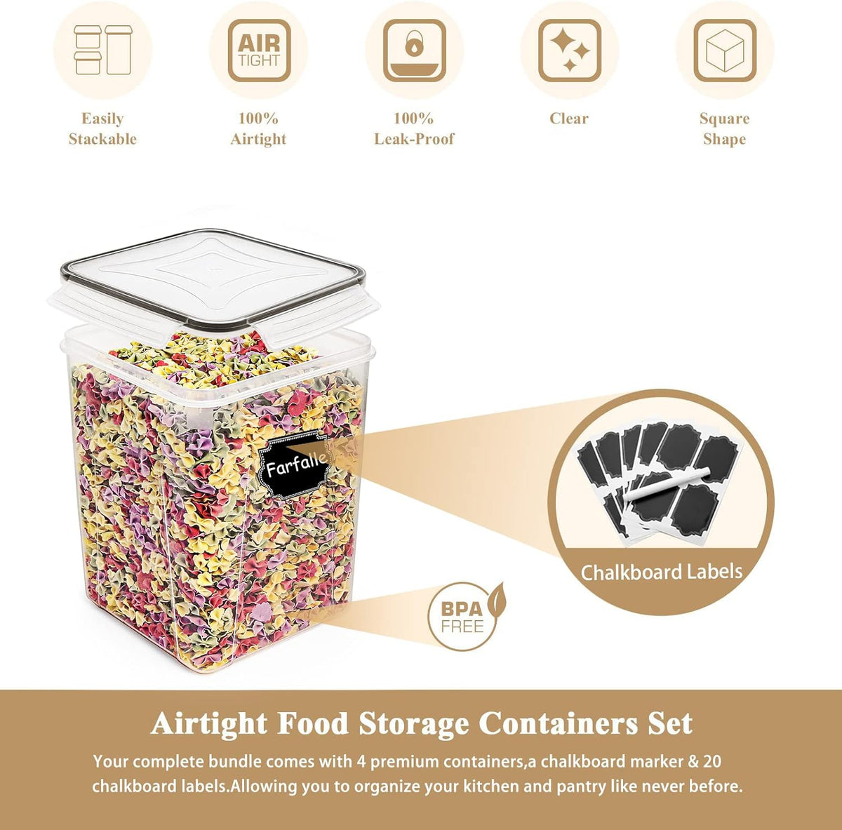5.2L Flour Storage Containers, Set of 4, Black Food Storage Solutions