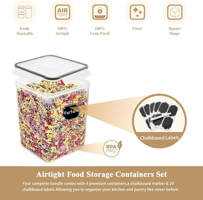 5.2L Flour Storage Containers, Set of 4, Black Food Storage Solutions