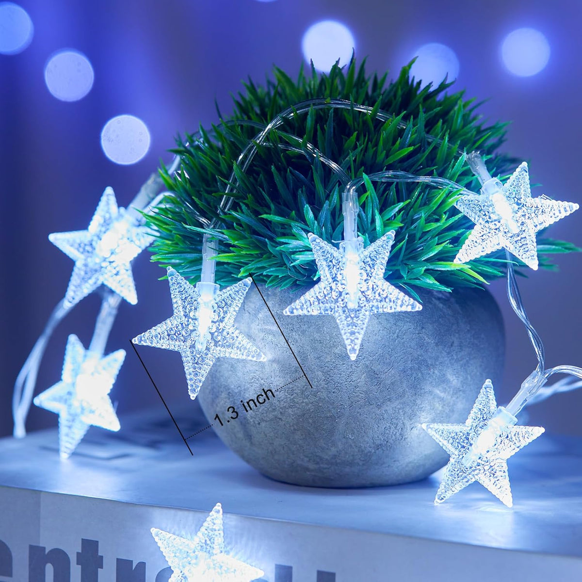 Star String Lights Battery Operated - 17 Ft 50 LED Star Fairy String Lights with Timer, Waterproof for Indoor Bedroom Tent Loft Bed Patio Party Wedding Decor, White