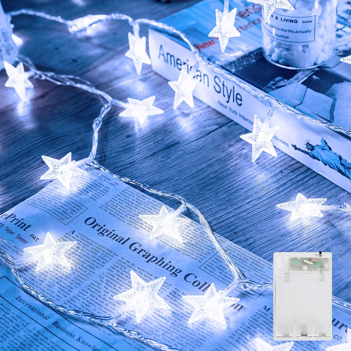Star String Lights Battery Operated - 17 Ft 50 LED Star Fairy String Lights with Timer, Waterproof for Indoor Bedroom Tent Loft Bed Patio Party Wedding Decor, White