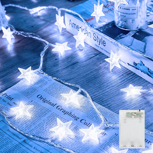 Star String Lights Battery Operated - 17 Ft 50 LED Star Fairy String Lights with Timer, Waterproof for Indoor Bedroom Tent Loft Bed Patio Party Wedding Decor, White