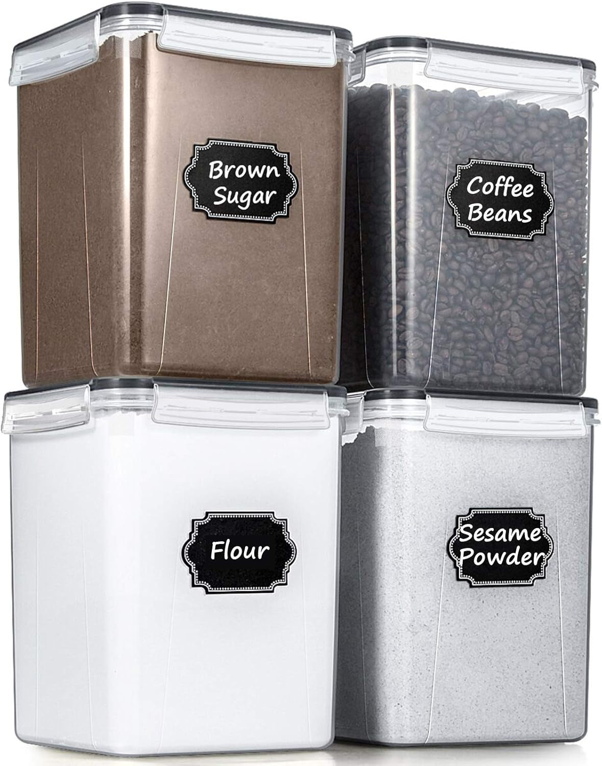 5.2L Flour Storage Containers, Set of 4, Black Food Storage Solutions
