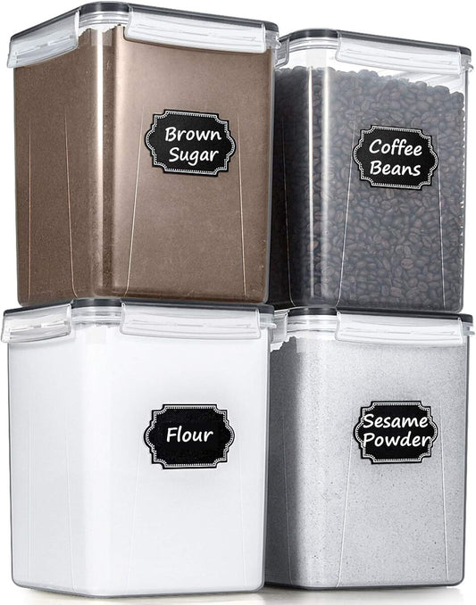 5.2L Flour Storage Containers, Set of 4, Black Food Storage Solutions
