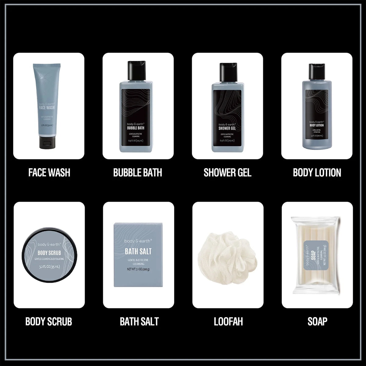 Bath Spa Gift Basket Sets for Men - 8 Pcs Leathers Skin Self Care Kits Bath Set Christmas Birthday Gifts for Him Grandpa