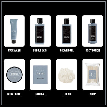 Bath Spa Gift Basket Sets for Men - 8 Pcs Leathers Skin Self Care Kits Bath Set Christmas Birthday Gifts for Him Grandpa