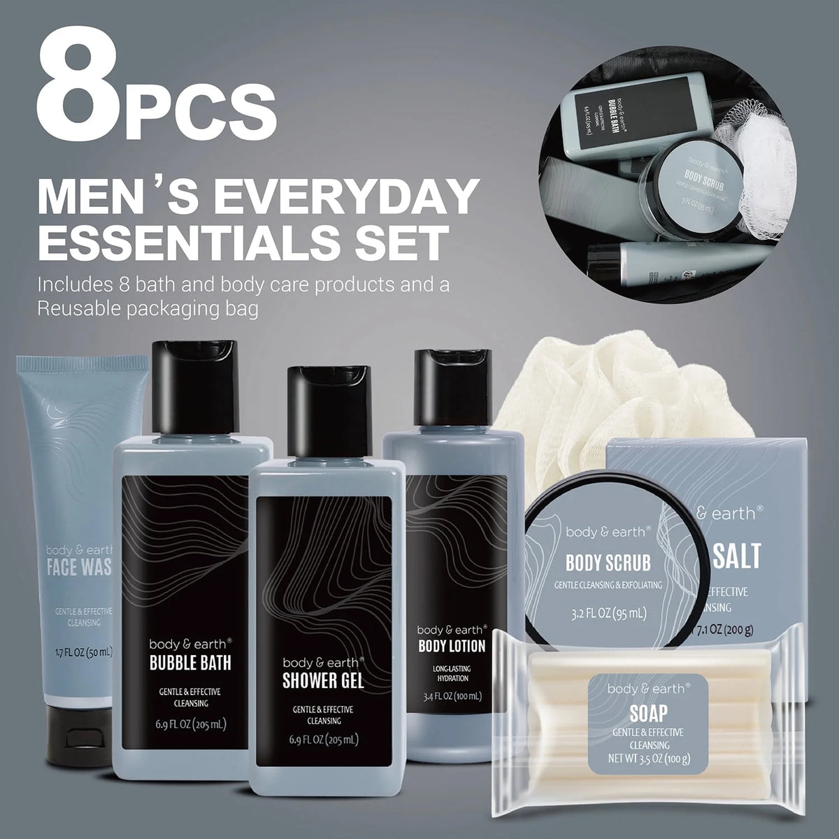 Bath Spa Gift Basket Sets for Men - 8 Pcs Leathers Skin Self Care Kits Bath Set Christmas Birthday Gifts for Him Grandpa